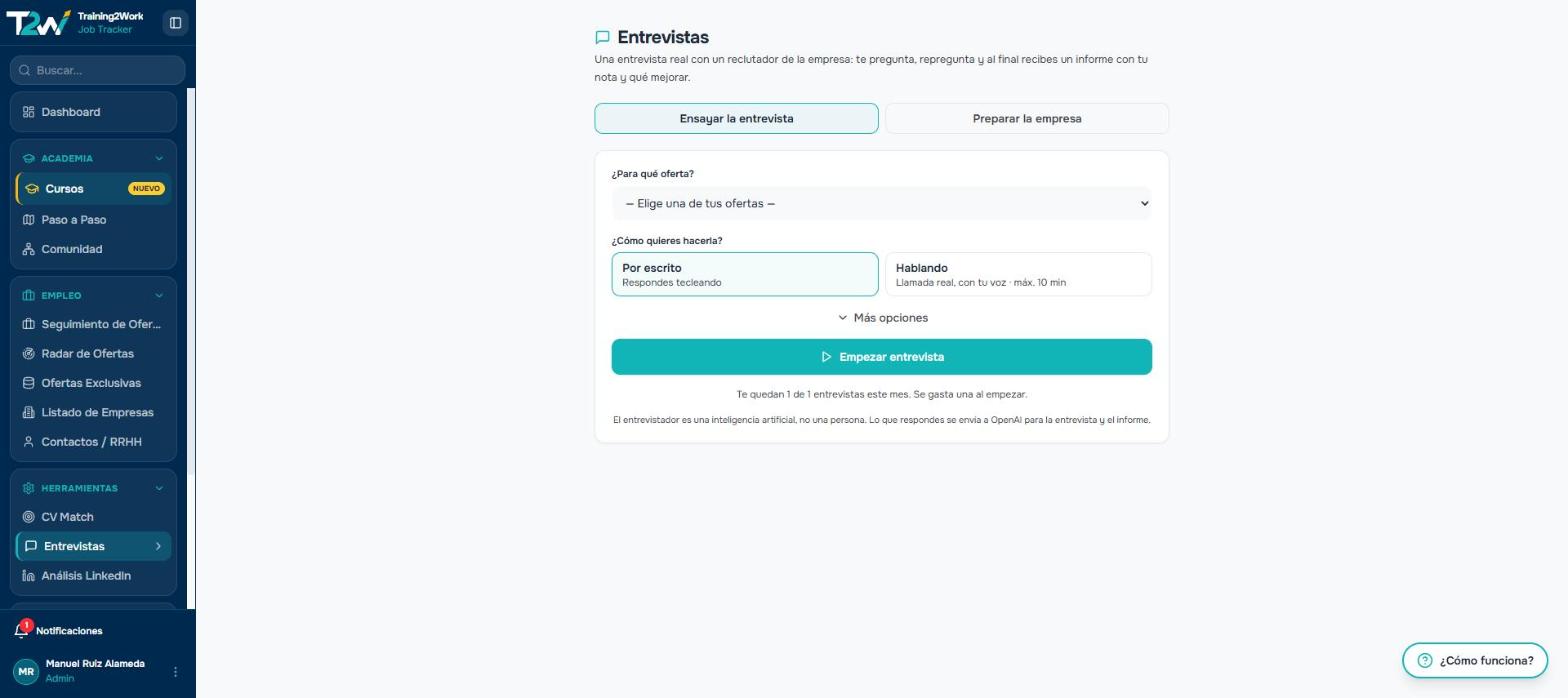 Simulador de entrevistas del T2W Job Tracker