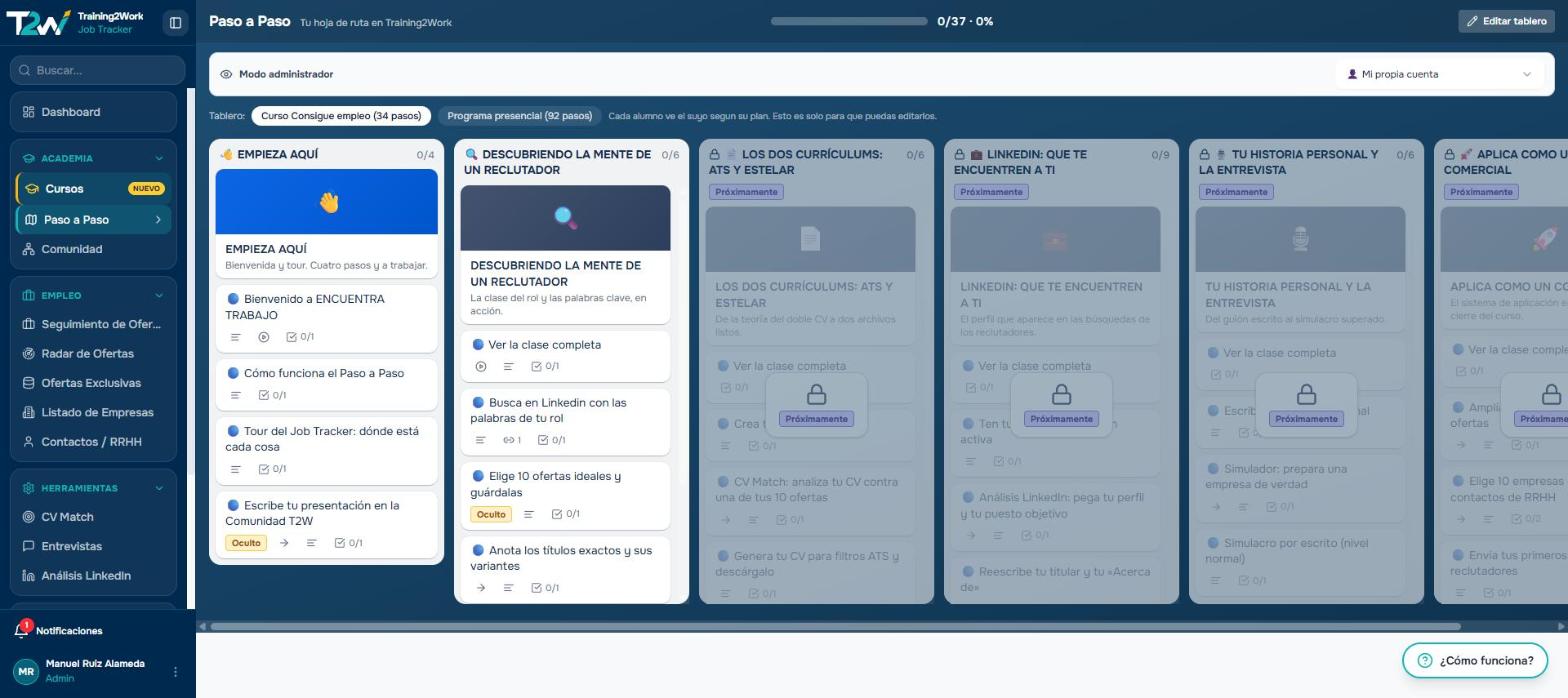 Tablero Paso a Paso del T2W Job Tracker