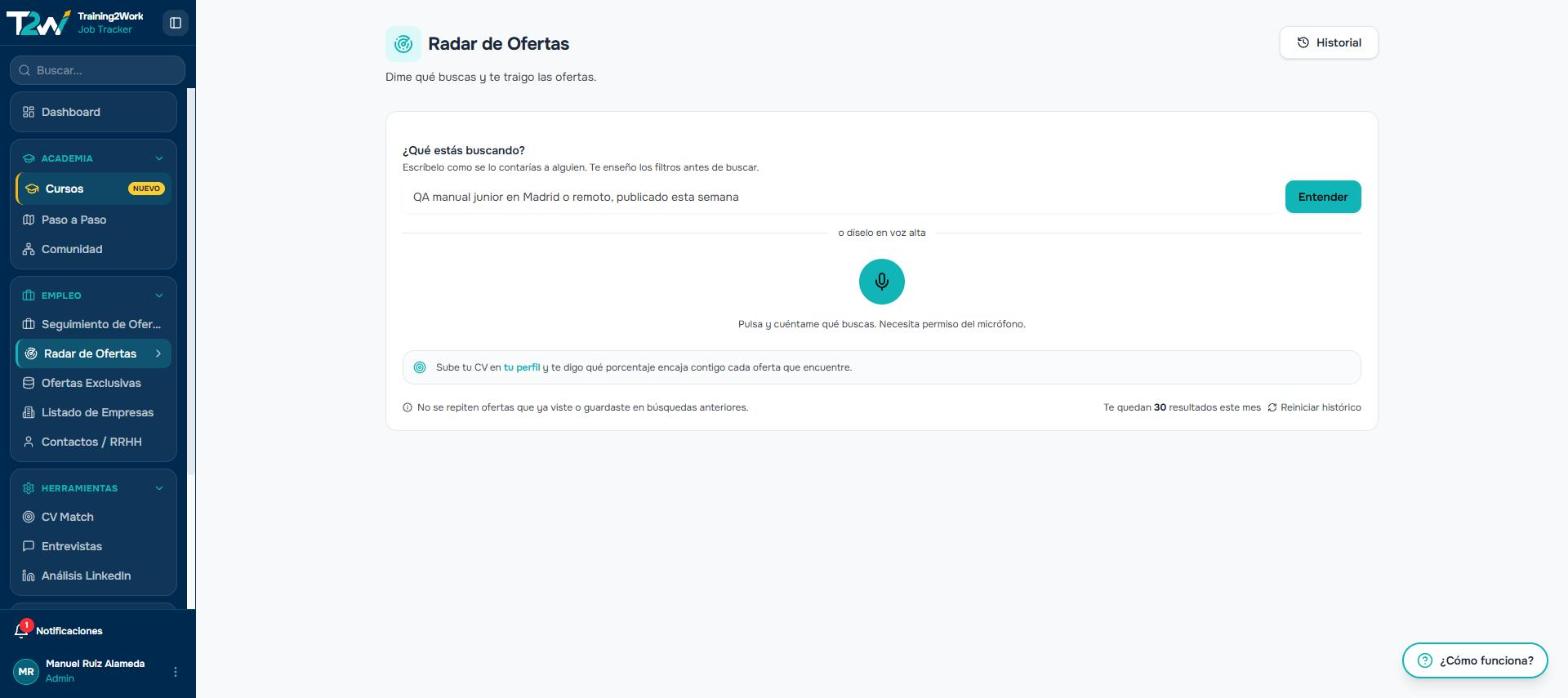 T2W Job Tracker · Radar de ofertas